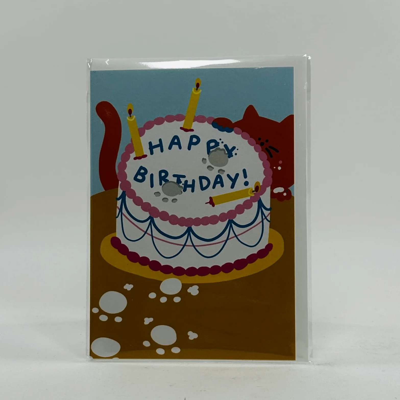 Happy Birthday Cat Paw in Cake - Wrap Card